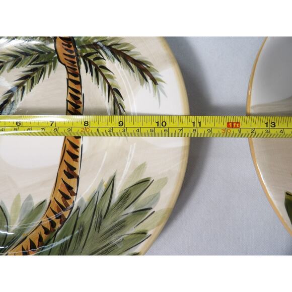 Tabletops Gallery Dinner Plates The Island Palm Trees Tropical 10.75 Handpainted - Picture 4 of 6